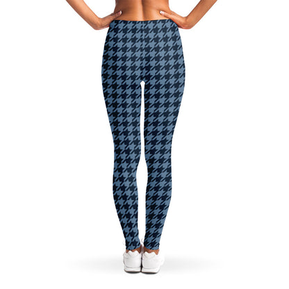 Deep Blue Houndstooth Pattern Print Women's Leggings