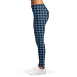 Deep Blue Houndstooth Pattern Print Women's Leggings