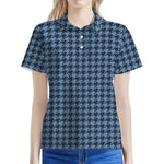 Deep Blue Houndstooth Pattern Print Women's Polo Shirt