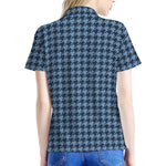 Deep Blue Houndstooth Pattern Print Women's Polo Shirt