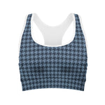 Deep Blue Houndstooth Pattern Print Women's Sports Bra