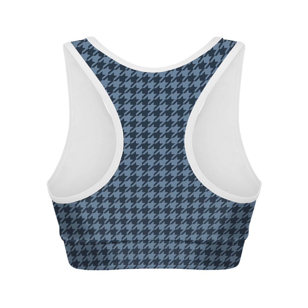 Deep Blue Houndstooth Pattern Print Women's Sports Bra