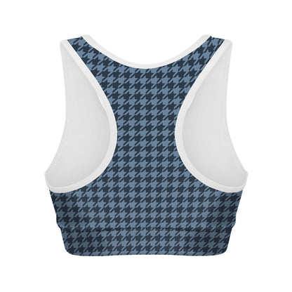 Deep Blue Houndstooth Pattern Print Women's Sports Bra