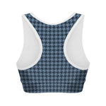 Deep Blue Houndstooth Pattern Print Women's Sports Bra