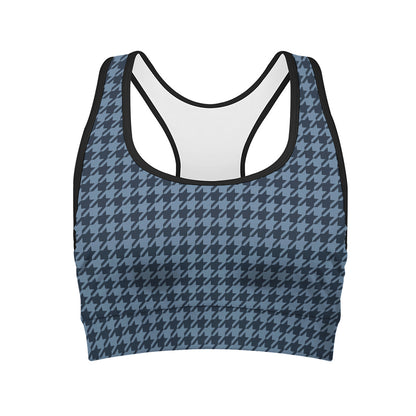 Deep Blue Houndstooth Pattern Print Women's Sports Bra