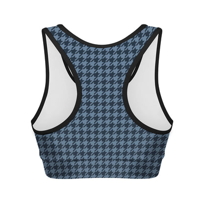Deep Blue Houndstooth Pattern Print Women's Sports Bra
