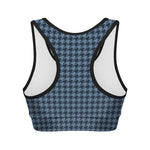 Deep Blue Houndstooth Pattern Print Women's Sports Bra