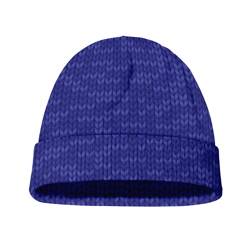 Deep Blue Knitted Pattern Print Beanie