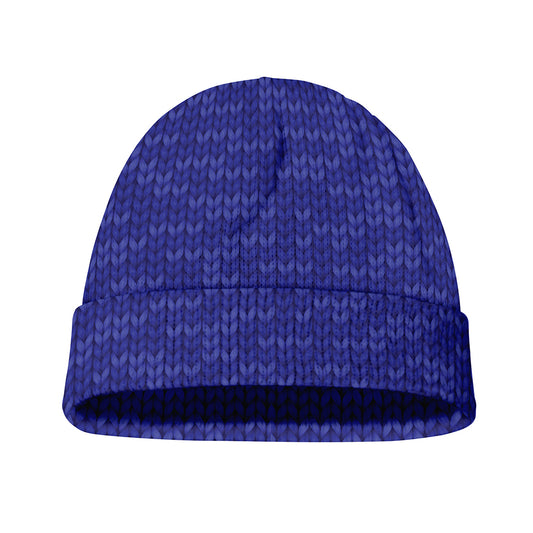 Deep Blue Knitted Pattern Print Beanie