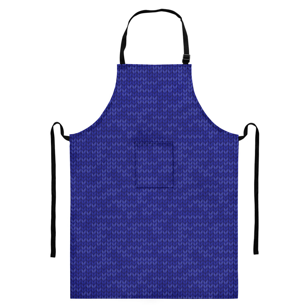 Deep Blue Knitted Pattern Print Bib Apron With Pocket