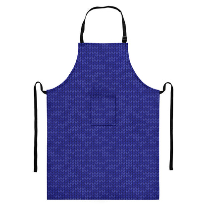 Deep Blue Knitted Pattern Print Bib Apron With Pocket