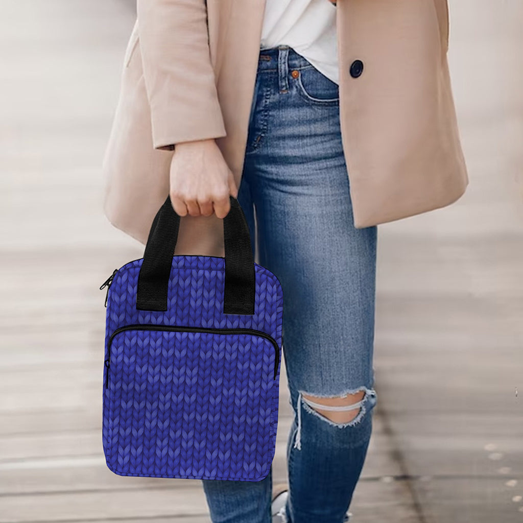 Deep Blue Knitted Pattern Print Bible Tote Bag