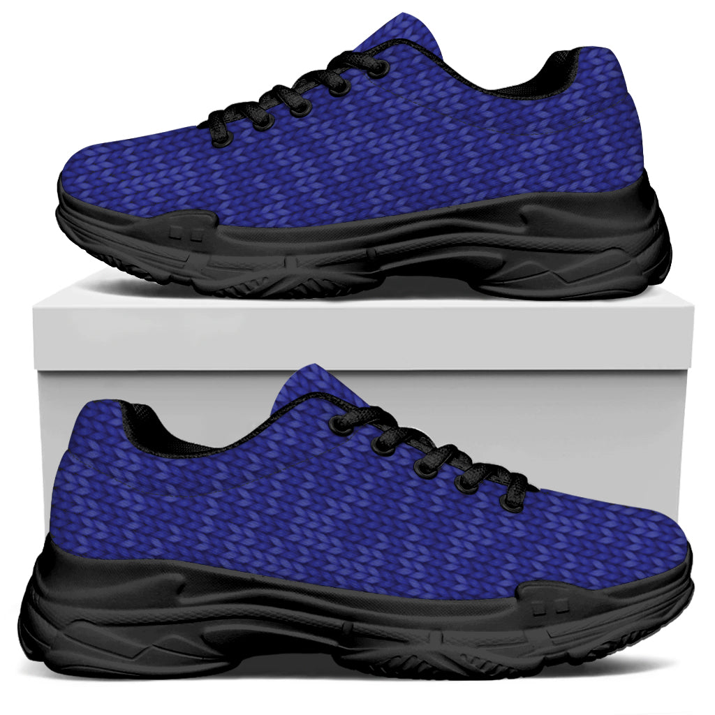 Deep Blue Knitted Pattern Print Black Chunky Shoes