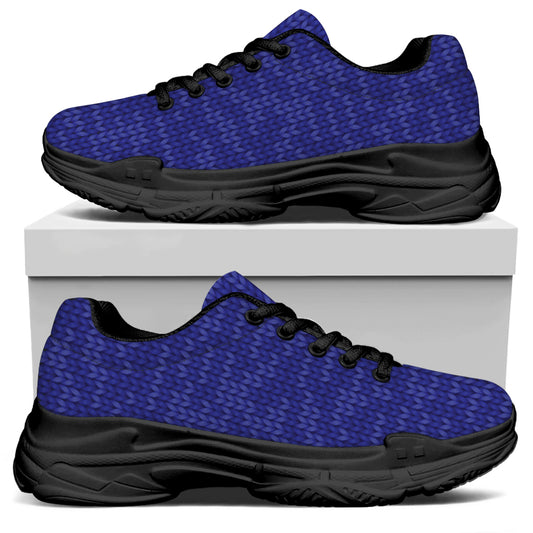 Deep Blue Knitted Pattern Print Black Chunky Shoes