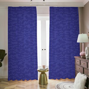 Deep Blue Knitted Pattern Print Blackout Pencil Pleat Curtains