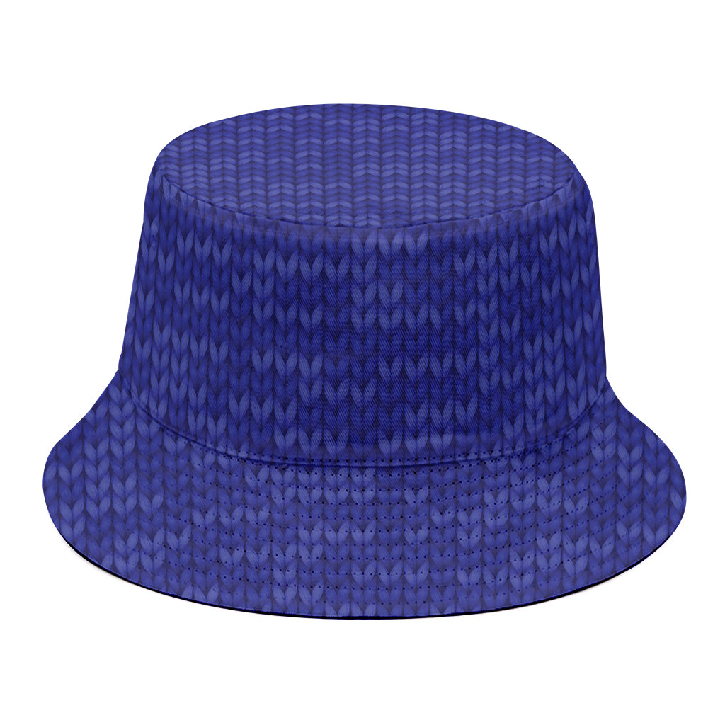 Deep Blue Knitted Pattern Print Bucket Hat