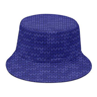 Deep Blue Knitted Pattern Print Bucket Hat
