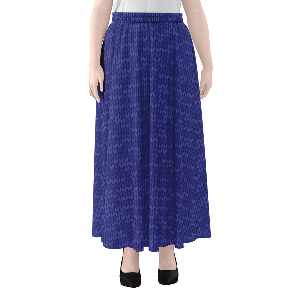 Deep Blue Knitted Pattern Print Chiffon Maxi Skirt