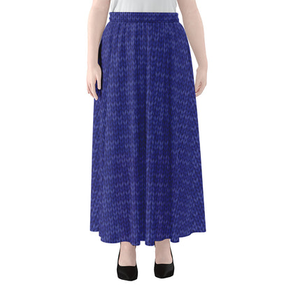 Deep Blue Knitted Pattern Print Chiffon Maxi Skirt