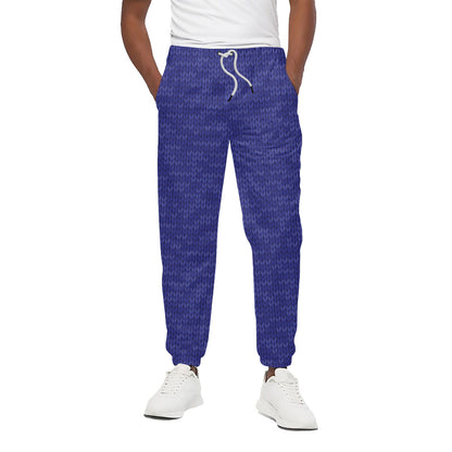 Deep Blue Knitted Pattern Print Cotton Pants