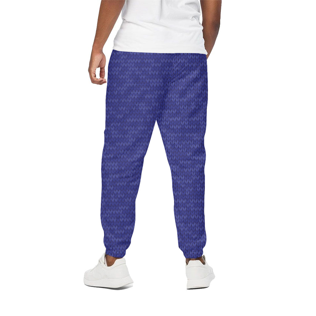 Deep Blue Knitted Pattern Print Cotton Pants