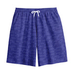 Deep Blue Knitted Pattern Print Cotton Shorts