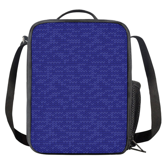 Deep Blue Knitted Pattern Print Crossbody Lunch Bag