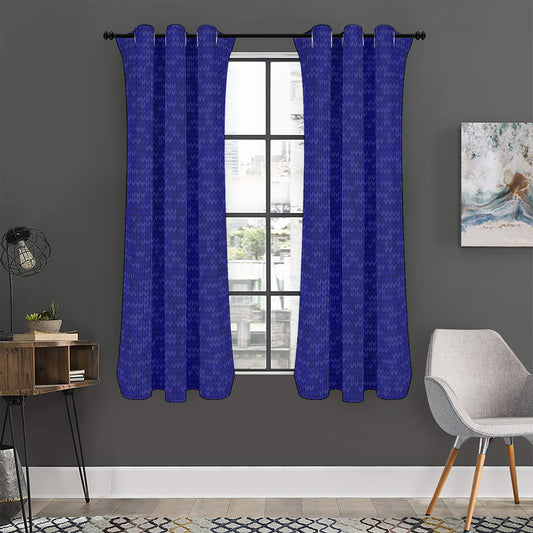 Deep Blue Knitted Pattern Print Curtain