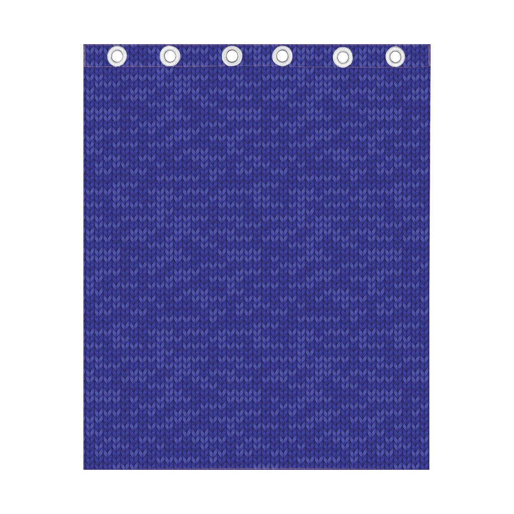 Deep Blue Knitted Pattern Print Curtain