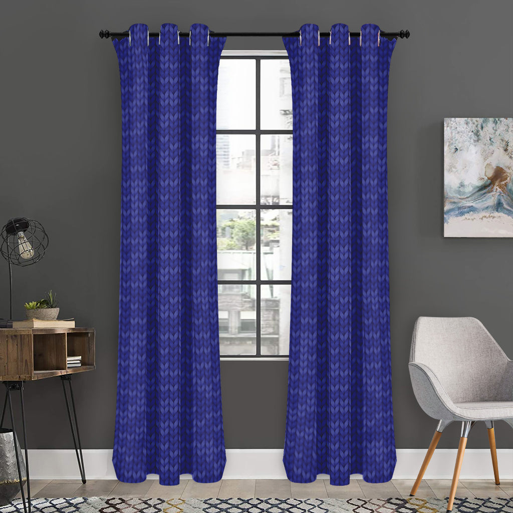 Deep Blue Knitted Pattern Print Curtain