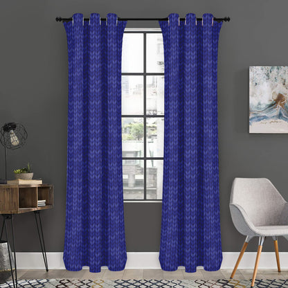 Deep Blue Knitted Pattern Print Curtain