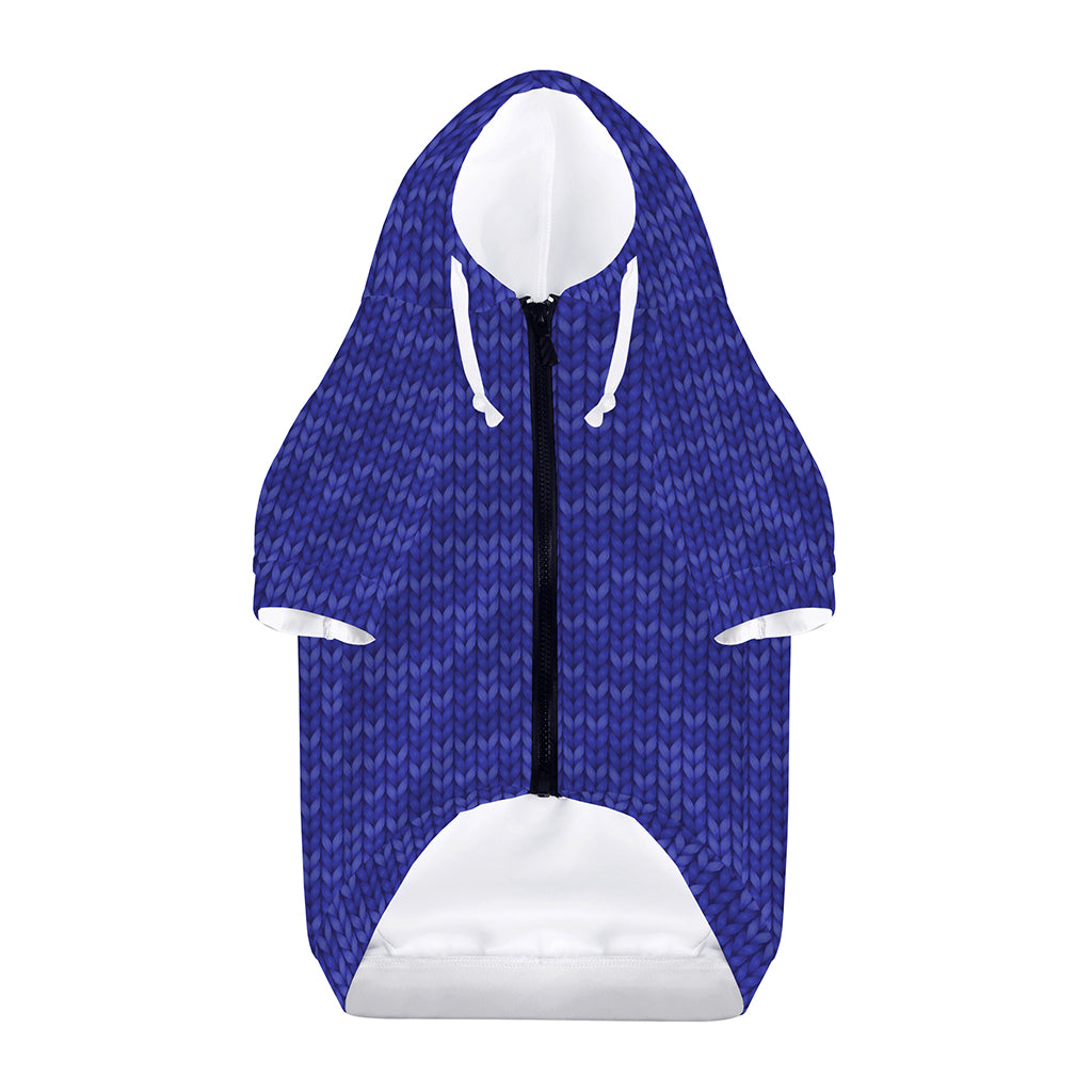 Deep Blue Knitted Pattern Print Dog Zip Up Hoodie