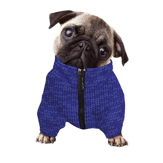 Deep Blue Knitted Pattern Print Dog Zip Up Jacket
