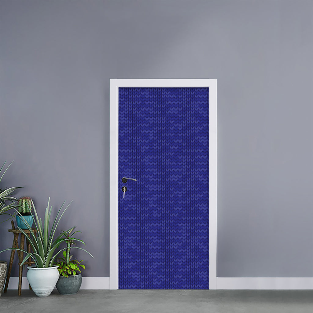 Deep Blue Knitted Pattern Print Door Sticker