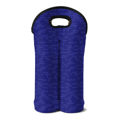 Deep Blue Knitted Pattern Print Double Neoprene Wine Tote