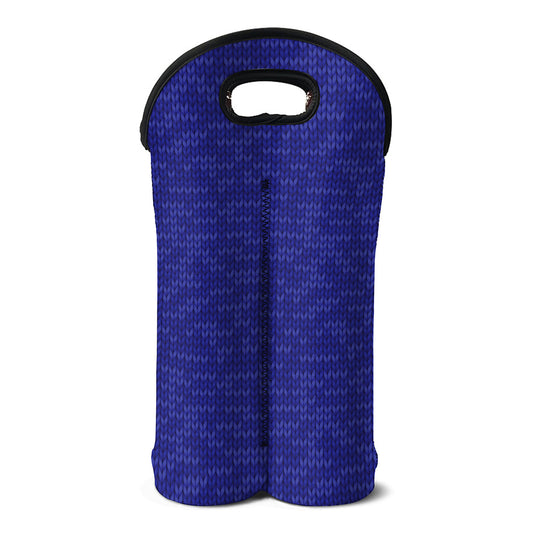 Deep Blue Knitted Pattern Print Double Neoprene Wine Tote