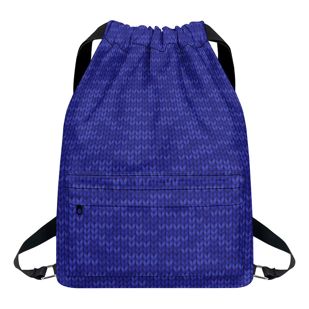 Deep Blue Knitted Pattern Print Drawstring Backpack