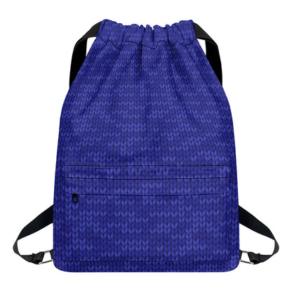 Deep Blue Knitted Pattern Print Drawstring Backpack