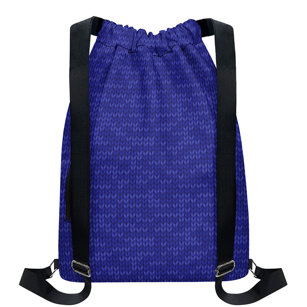 Deep Blue Knitted Pattern Print Drawstring Backpack