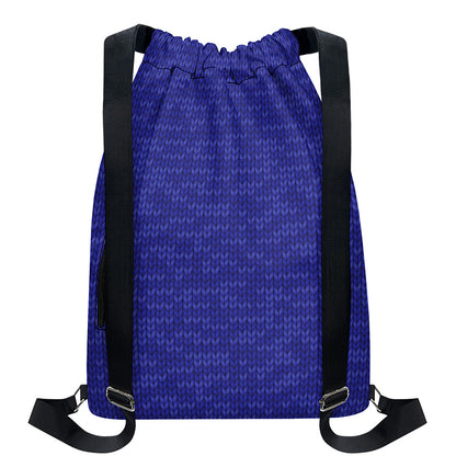 Deep Blue Knitted Pattern Print Drawstring Backpack
