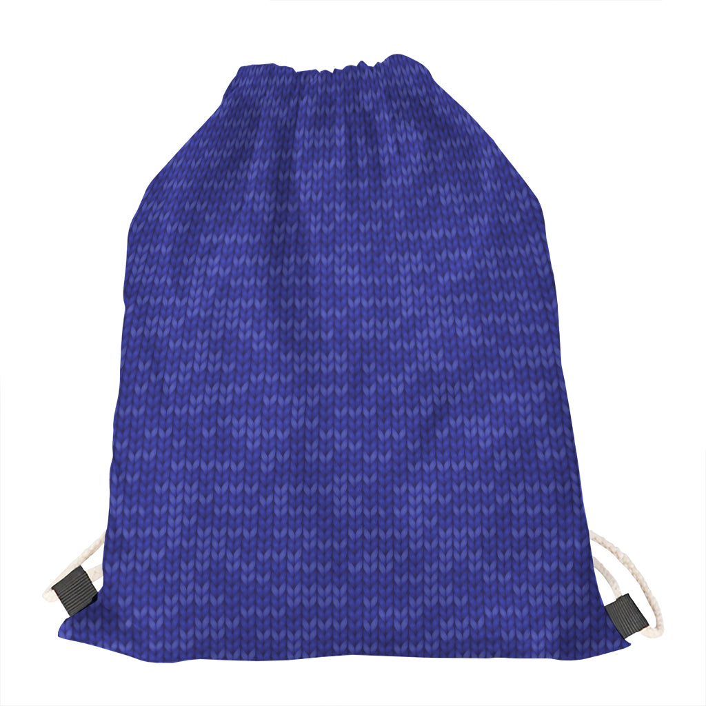 Deep Blue Knitted Pattern Print Drawstring Bag