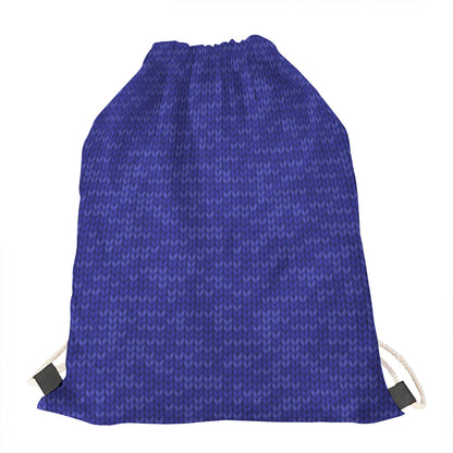 Deep Blue Knitted Pattern Print Drawstring Bag