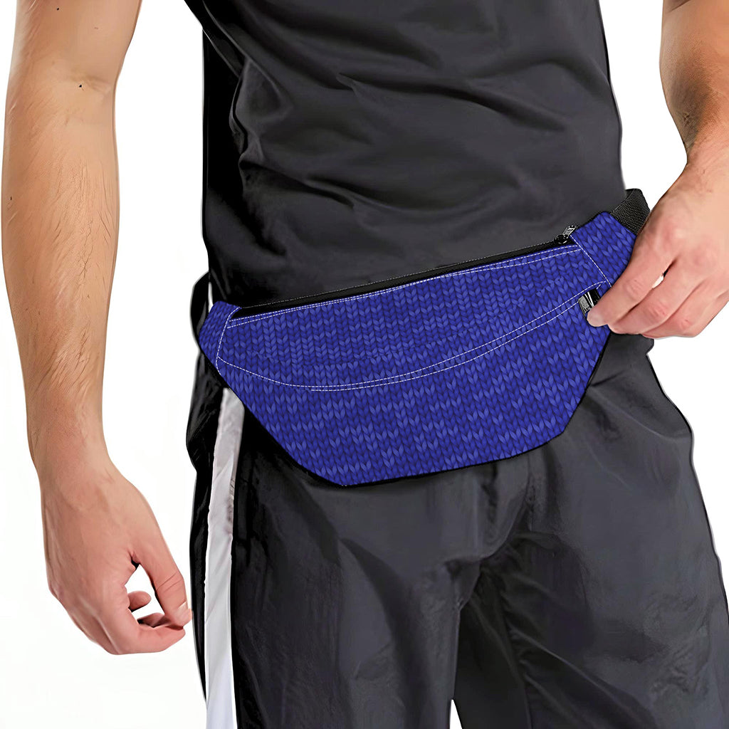 Deep Blue Knitted Pattern Print Fanny Pack