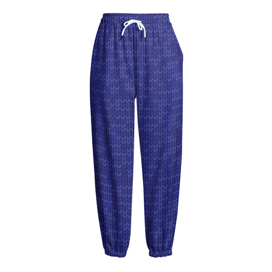 Deep Blue Knitted Pattern Print Fleece Lined Knit Pants