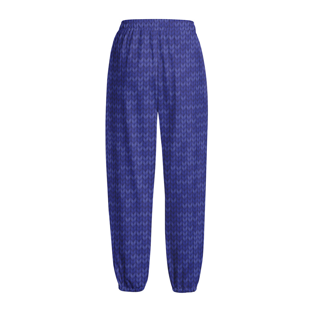 Deep Blue Knitted Pattern Print Fleece Lined Knit Pants