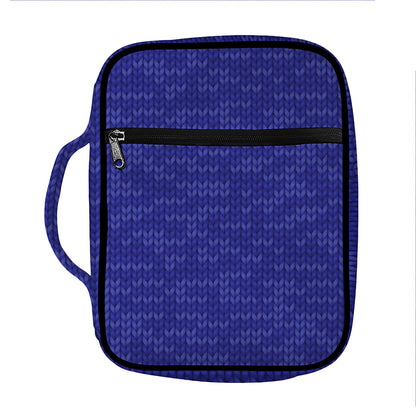 Deep Blue Knitted Pattern Print Front Pocket Bible Bag