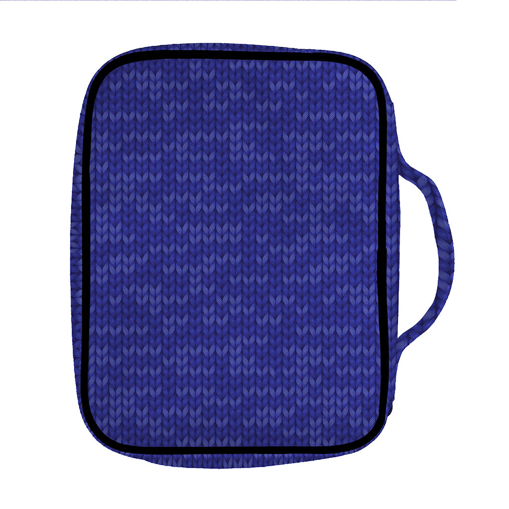 Deep Blue Knitted Pattern Print Front Pocket Bible Bag