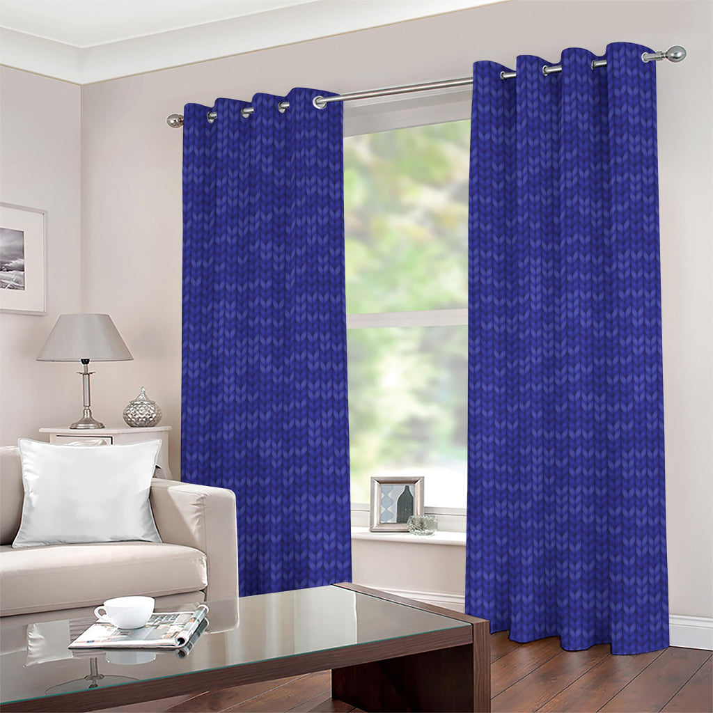 Deep Blue Knitted Pattern Print Grommet Curtains