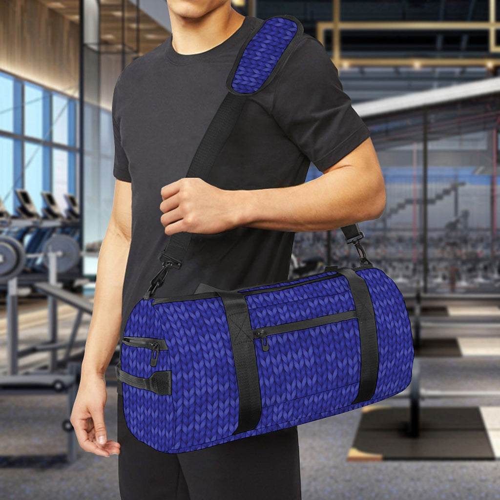 Deep Blue Knitted Pattern Print Gym Bag