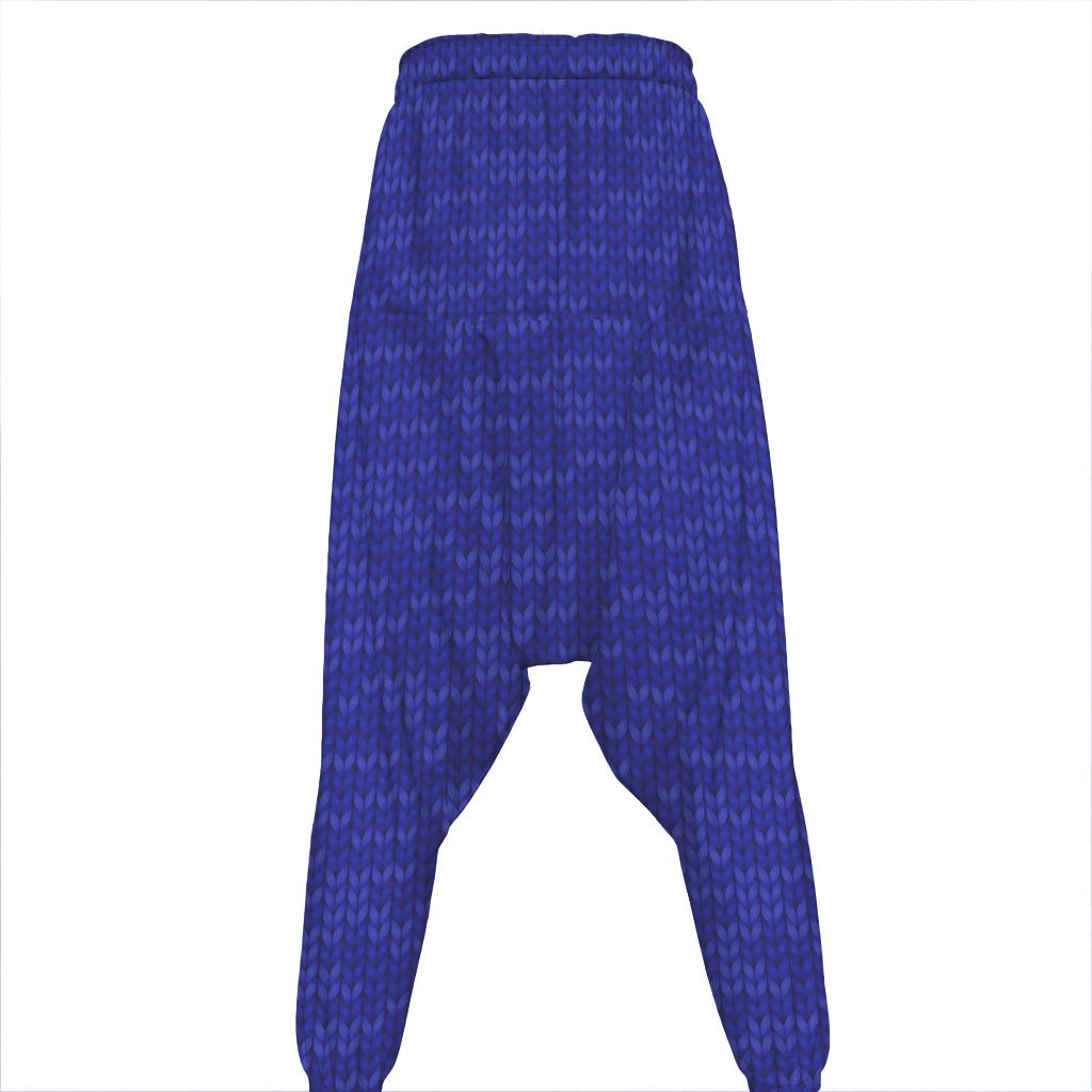 Deep Blue Knitted Pattern Print Hammer Pants